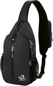 WATERFLY Crossbody Sling Backpack Sling Bag Travel Hiking Chest Bag Daypack (Black)